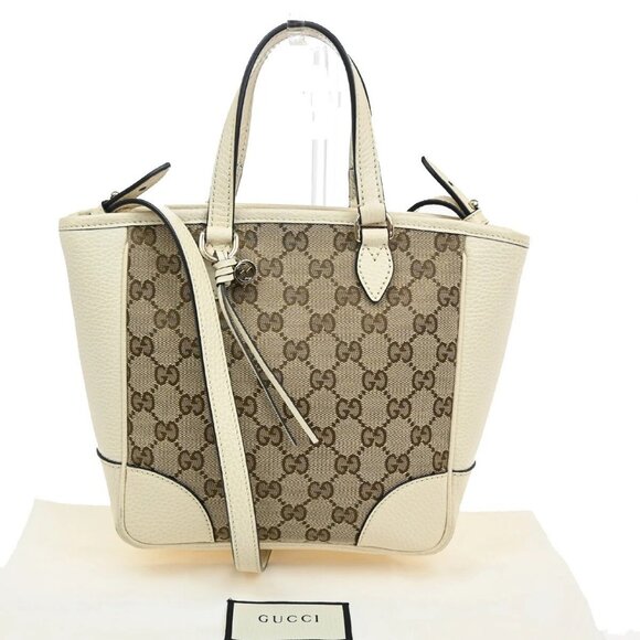 Gucci Handbags - GUCCI Bree GG Pattern 2Way Shoulder Hand Bag Canvas Leather Brown White 93EF241